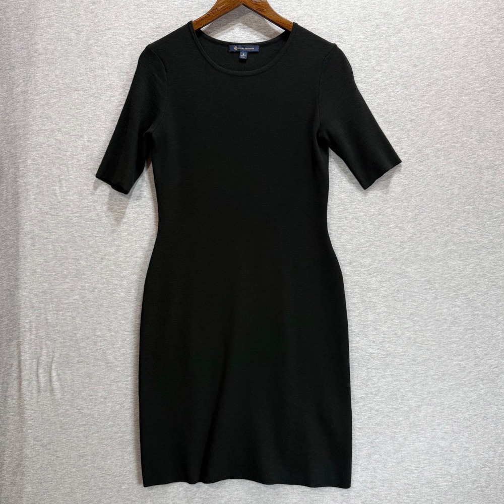 Brooks Brothers Sweater Dress Womens Medium Black Short Sleeve Merino Sheath